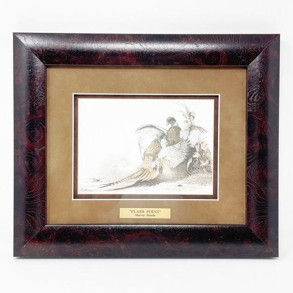Sherry Steele "Flashpoint" Framed Art Print w Pheasants Game Birds 12x10 Approx